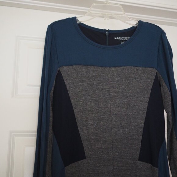 Soft Surroundings Maxi Blue and Gray Long Sleeve Dress Extra Small Petite - Picture 7 of 12